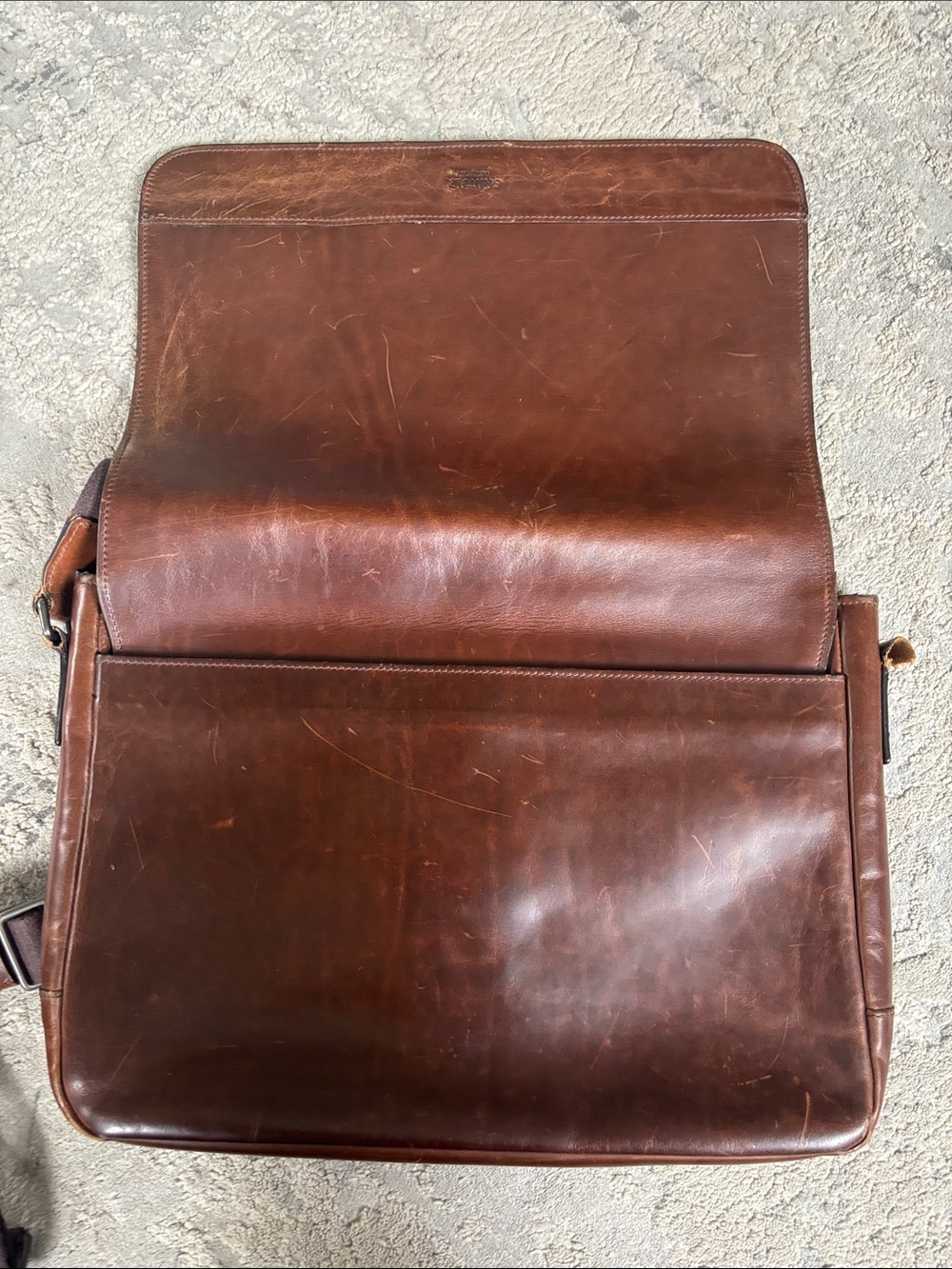 Shinola Brown Leather Messenger with Adjustable Canvas broken Strap - Picture 9 of 11
